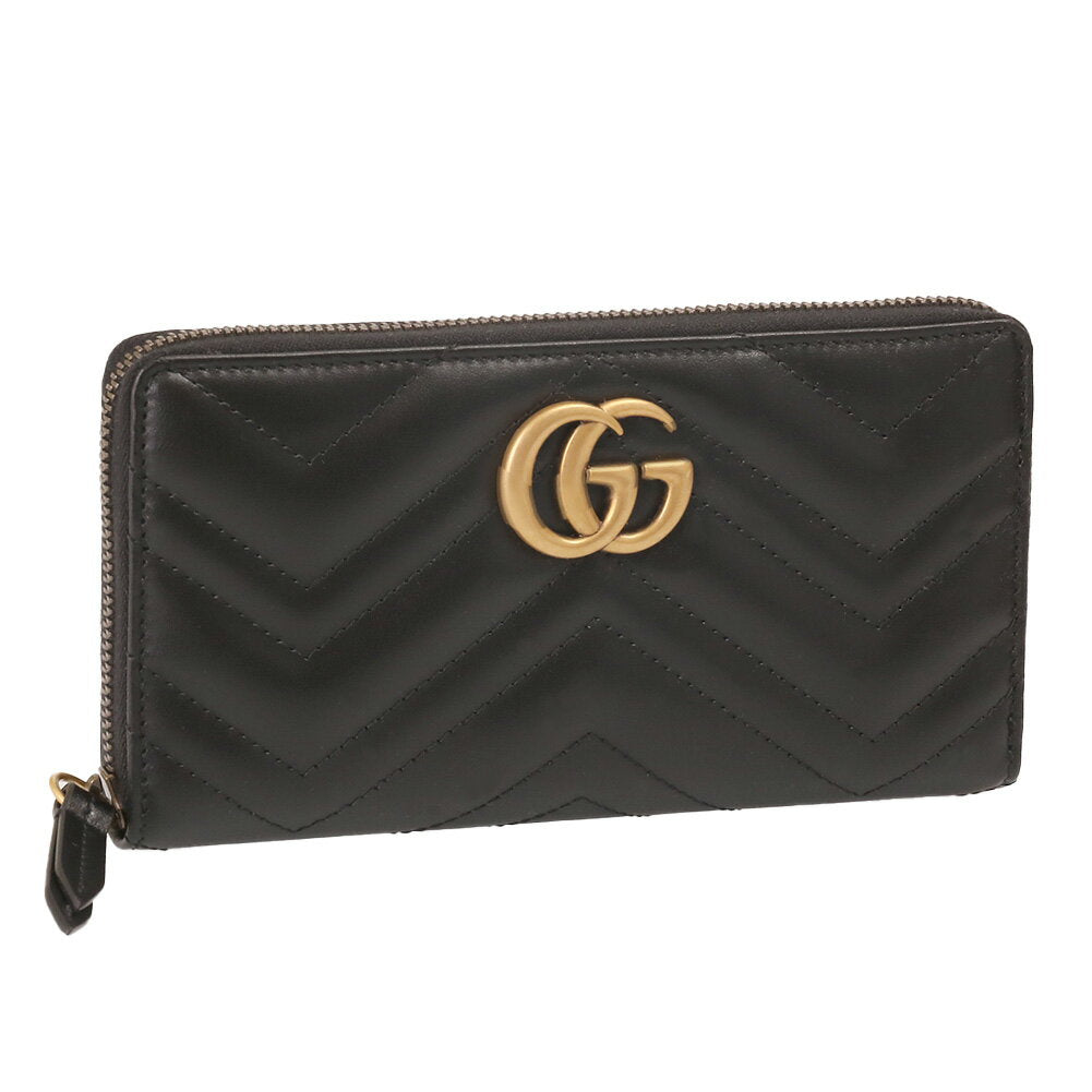 [5x points] Gucci / GUCCI "GG MARMONT/GG Marmont" Zip Around Wallet, Quilted Leather, Chevron, Round Zipper Long Wallet (Black) 443123 DTD1T 1000/BLACK