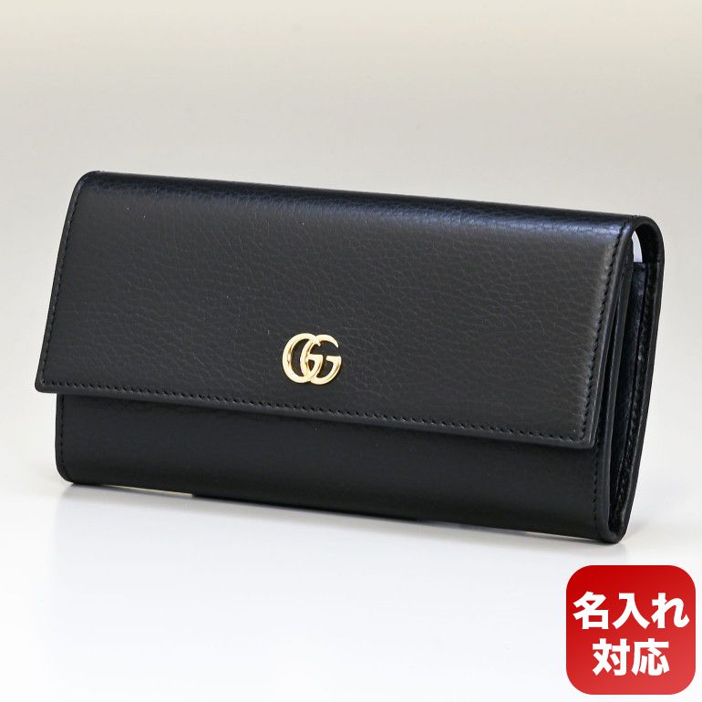 Gucci Long Wallet Women's Petit Marmont Double G Leather Black 456116 CAO0G 1000 Foil-stamped name can be charged [Special wrapping 660 yen (sold separately)]