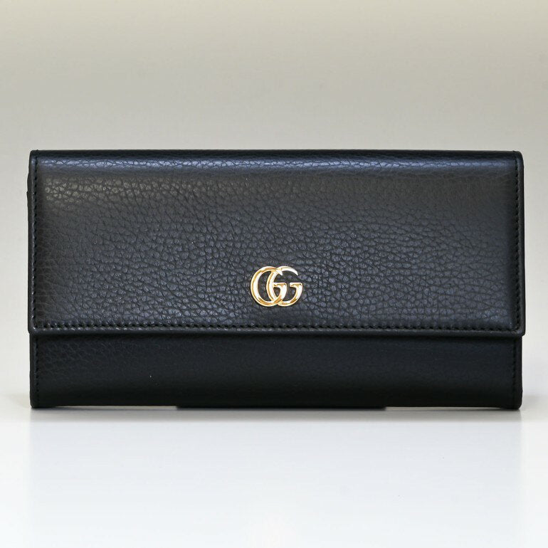 Gucci Long Wallet Women's Petit Marmont Double G Leather Black 456116 CAO0G 1000 Foil-stamped name can be charged [Special wrapping 660 yen (sold separately)]