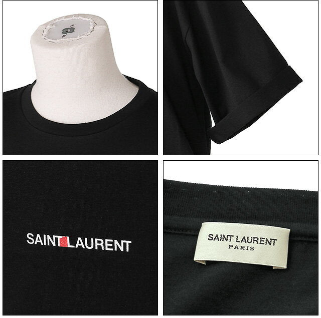 [Super Descuento de OFERTA] [Cupón de 5% de DESCUENTO] Saint Laurent Paris / SAINT LAURENT PARIS Camiseta de manga corta con cuello redondo y logotipo / Boyfriend (negro / blanco) 460876 YB2DQ 1000・9000 / NOIR・BLANC