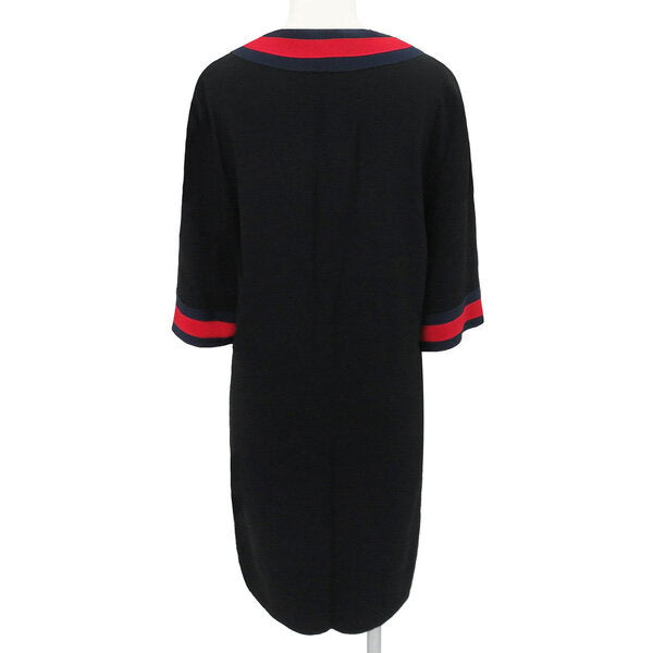 [Double Points - Super Sale Limited Time] Good Condition GUCCI 578702 Sherry Webline Trim V-neck Tunic Dress 46846 [Used]