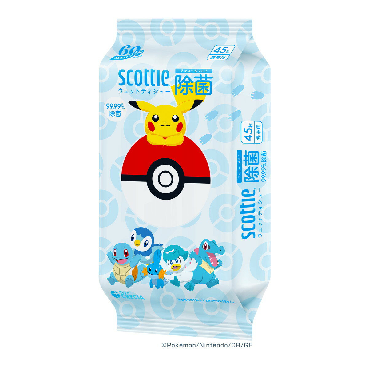 [Cantidad limitada] Nippon Paper Crecia Scotty Toallitas húmedas desinfectantes con alcohol Pokemon 45 piezas (4901750776527) *El paquete puede sufrir cambios.