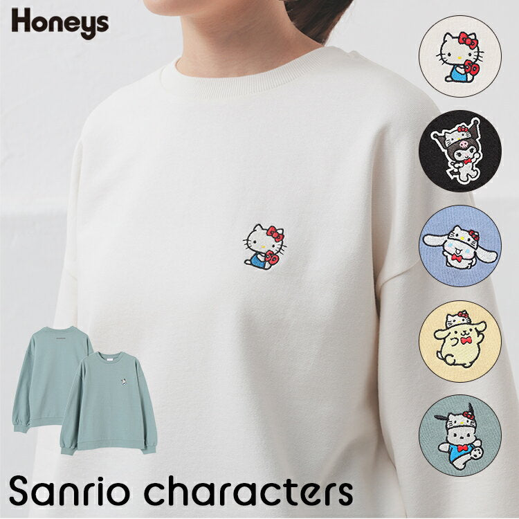 [Precio de súper oferta especial] [¡Grandes cupones también!] Tops, sudaderas, mangas largas, logotipo, bordado, Sanrio, polar suelto, Honeys para mujer, personajes de Sanrio / sudadera suelta