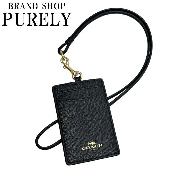 Coach COACH Card Case Accessories Cross Grain Leather Lanyard ID Case F57311 IMBLK Black Coach COACH Women's WWW