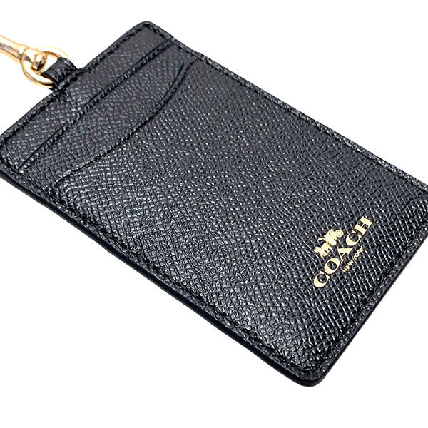 Coach COACH Estuche para tarjetas Accesorios Estuche para identificación con cordón de cuero de grano cruzado F57311 IMBLK Negro Coach COACH Mujeres WWW