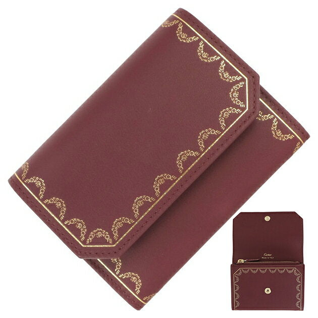 [New] Cartier Mini Wallet Mini Multi Wallet Garland De Cartier Wallet Calf Leather Bordeaux Cartier Cartier Coin Case Women's Simple Genuine Leather Two-fold Wallet