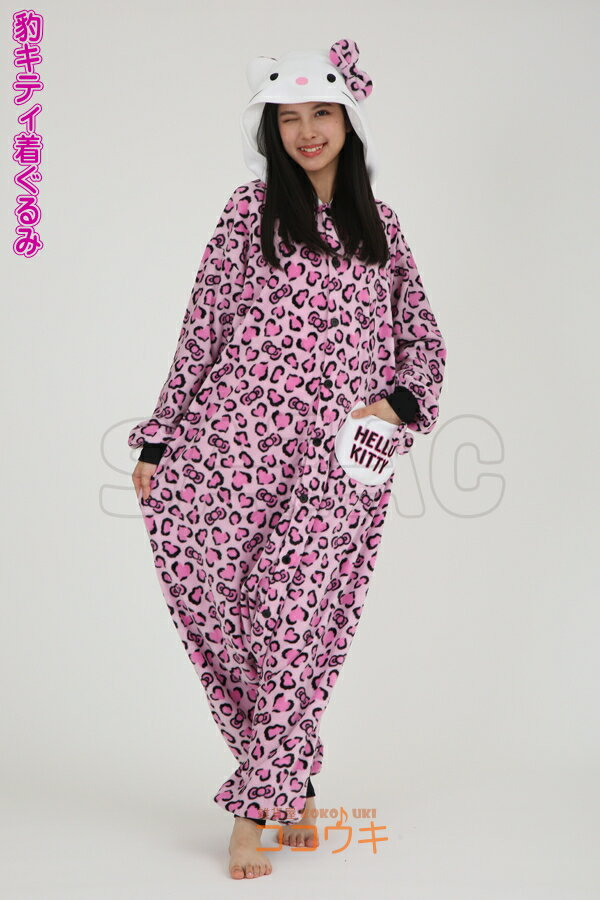 Kigurumi fleece for adults Leopard Kitty Kigurumi Hello Kitty Sanrio Loungewear Roomwear Goods Kigurumi Pajamas Pajamas Halloween Christmas Cultural Festival School Festival Event Party Temporary