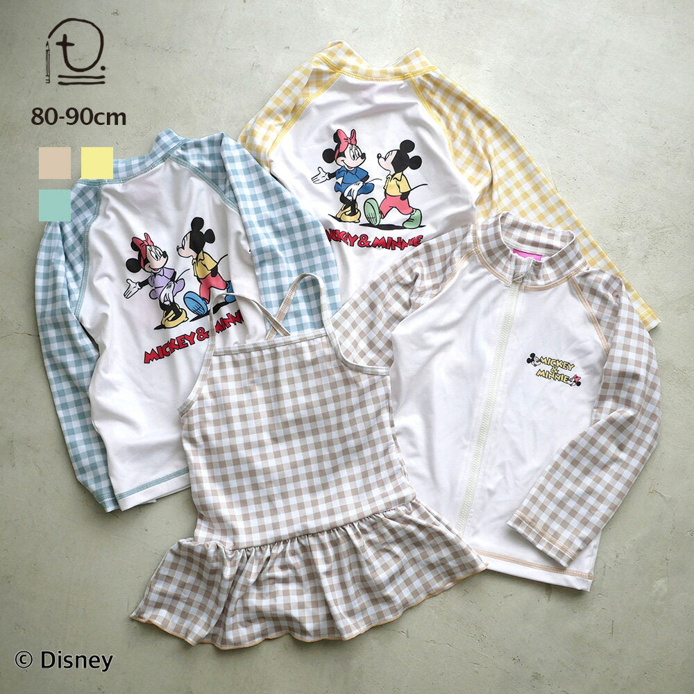 [SALE 2,000 yen! 】[t.] Disney Rash Guard Swimsuit 2-piece Set One-piece Swimsuit Disney Mickey Baby Kids Children's Clothing Swimwear Girls 80cm 90cm