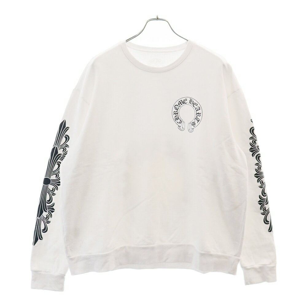 CHROME HEARTS Size: L SWTSHRT PLVR Backhorse Shoe Sleeve Floral Print Sweatshirt Sweater White [Used] [Condition A] [Color White] [Store Harajuku]