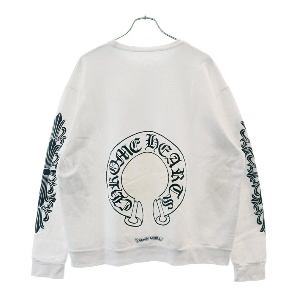 CHROME HEARTS Size: L SWTSHRT PLVR Backhorse Shoe Sleeve Floral Print Sweatshirt Sweater White [Used] [Condition A] [Color White] [Store Harajuku]