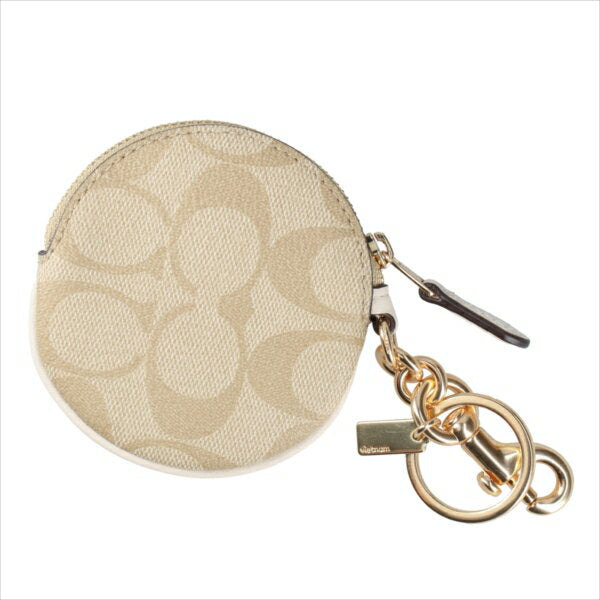 [Especial] [Coach] Monedero Estuche para monedas Monedero circular con la firma de COACH Charm para bolso 89987 IMDDM IM/Caqui claro