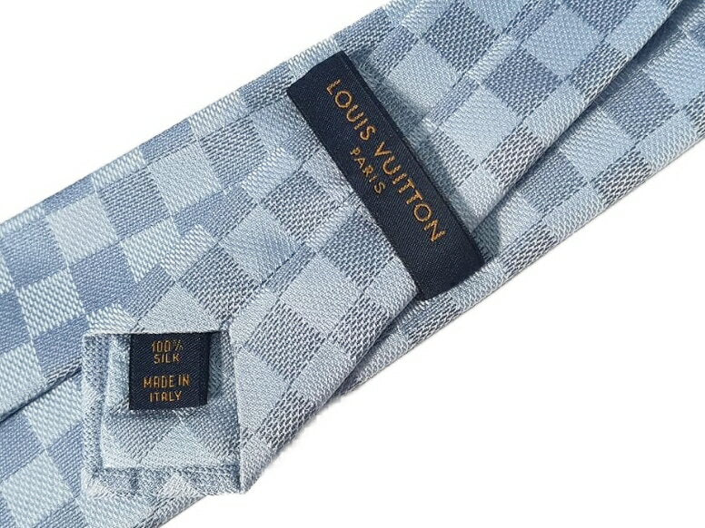 LOUIS VUITTON M78754 Corbata Louis Vuitton Clavatt Damier Classic Blue Claire Silk (100 %) 148 x 8 cm Estuche y cinta originales de LOUIS VUITTON Bolsa de la tienda/Tarjeta con mensaje Manual de instrucciones