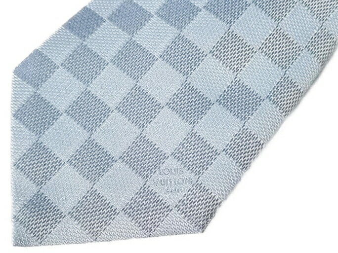 LOUIS VUITTON M78754 Louis Vuitton Clavatt Damier Classic Blue Claire Silk (100%) Tie 148 x 8cm LOUIS VUITTON Genuine Box & Ribbon Shop Bag/Message Card Instruction Manual