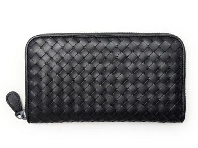 BOTTEGA VENETA 114076-V4651-1000Bottega Veneta Round Zipper Long Wallet Intrecciato Calf Leather Black