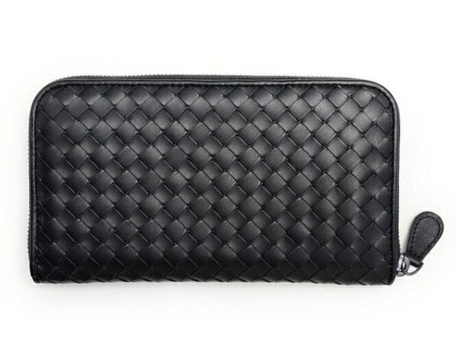 BOTTEGA VENETA 114076-V4651-1000Bottega Veneta Round Zipper Long Wallet Intrecciato Calf Leather Black