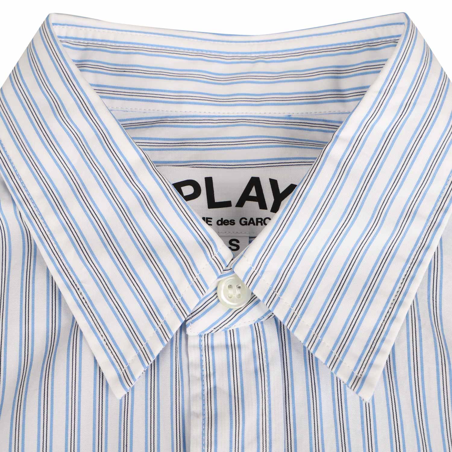 [Cupones de descuento de hasta 1000 yenes disponibles hasta las 11:59 del 11/3] Camisa Comme des Garcons de manga larga para hombre con rayas y logotipo de corazón negro PLAY S CAMISA DE RAYAS Azul B020