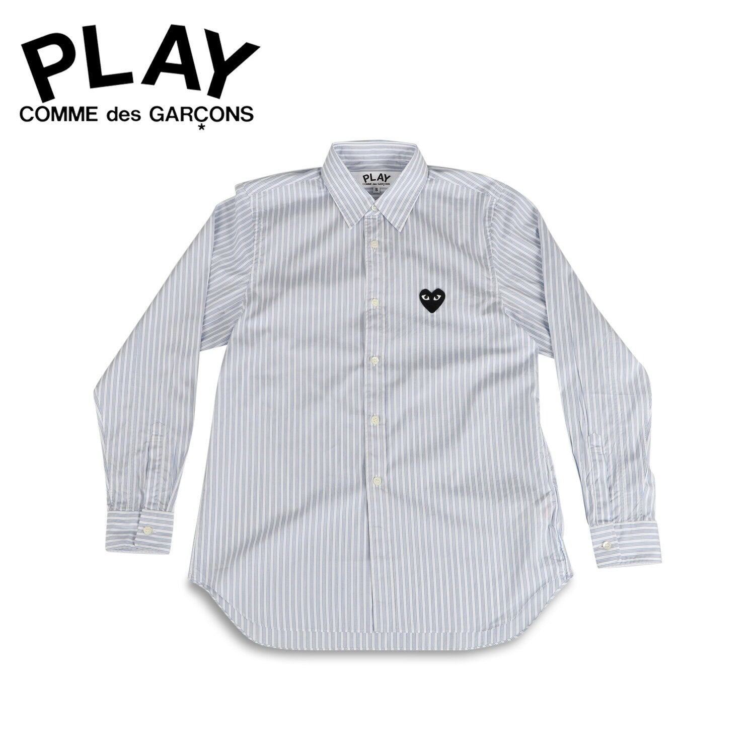 [Coupons for up to 1000 yen off are now available until 11:59 on 3/11] Play Comme des Garcons Shirt Long Sleeve Men's Stripe Black Heart Logo PLAY S STRIPED SHIRT Blue B020