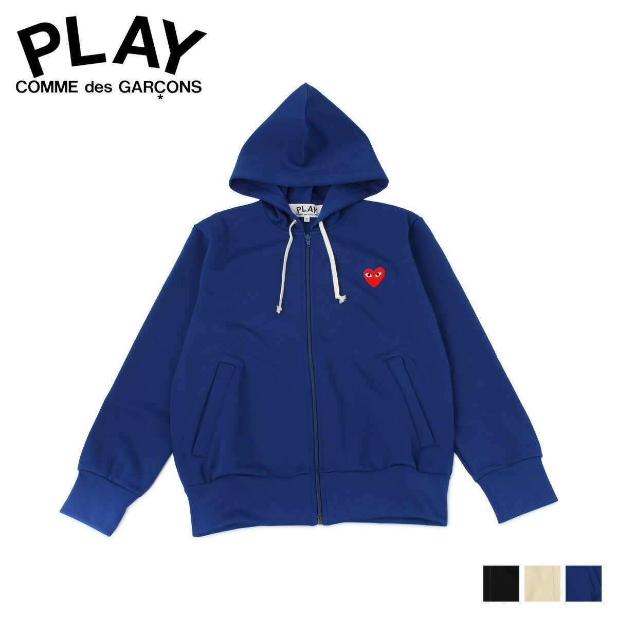 Play Comme des Garcons Parka sweatshirt full zip men's women's HOODIE black cream blue black T172