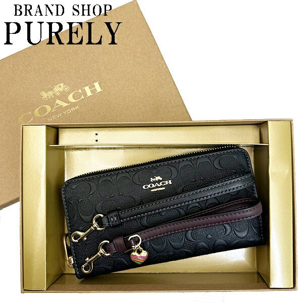 COACH Accessories Wallet Long Wallet with Gift Box Women's Outlet Leather Strap Set of 2 CF464 FCF464 IMBLK Black WWW