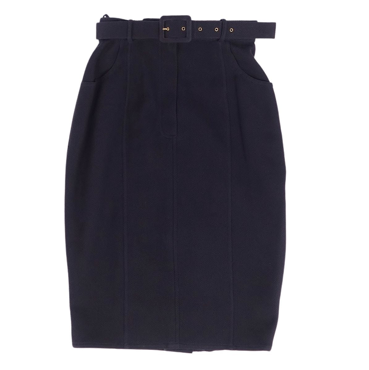 Chanel CHANEL Skirt Tight Skirt Knee Length Plain Cotton Belt Bottoms Women's 38 (M equivalent) Navy [Used]