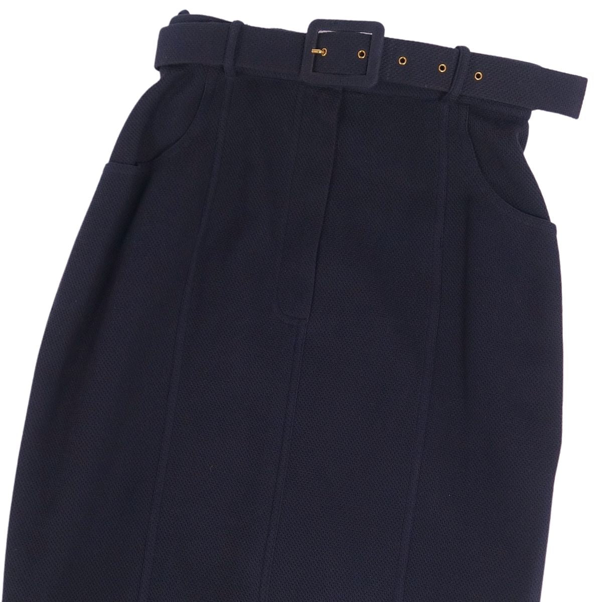 Chanel CHANEL Skirt Tight Skirt Knee Length Plain Cotton Belt Bottoms Women's 38 (M equivalent) Navy [Used]