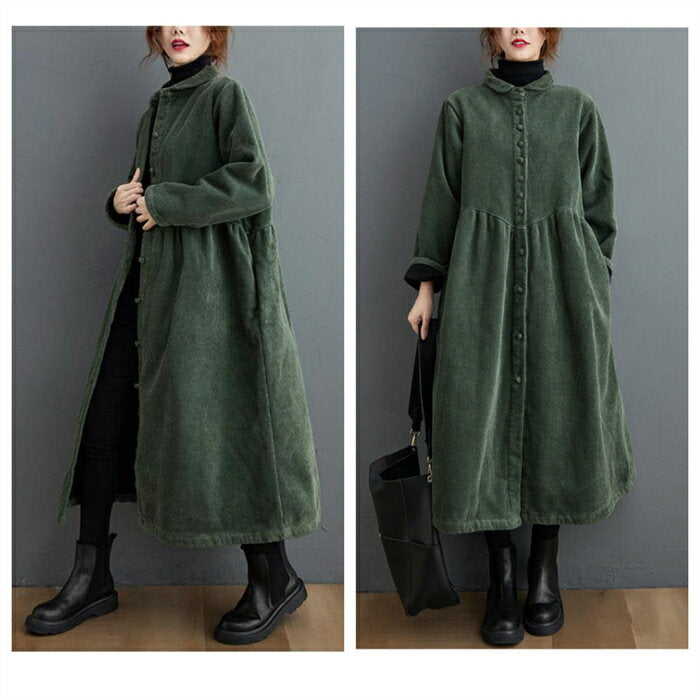 Boa-lined shirt dress for women, long coat, corduroy dress, autumn/winter, fleece dress, long, large size, mid-length, front opening, long sleeve dress, loose, body cover, thick, cold protection, warm