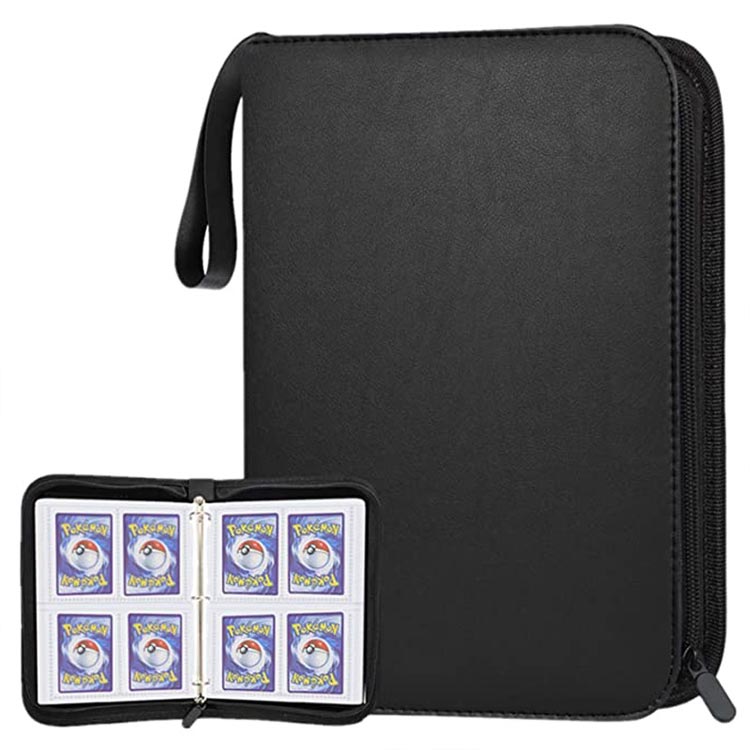 Trading card card binder, large capacity, Pokemon card storage, 3 holes, double-sided, 4 pockets, 400 cards, 4-piece holder, zippered, portable files can be stored, trading cards, trading cards files, Pokemon