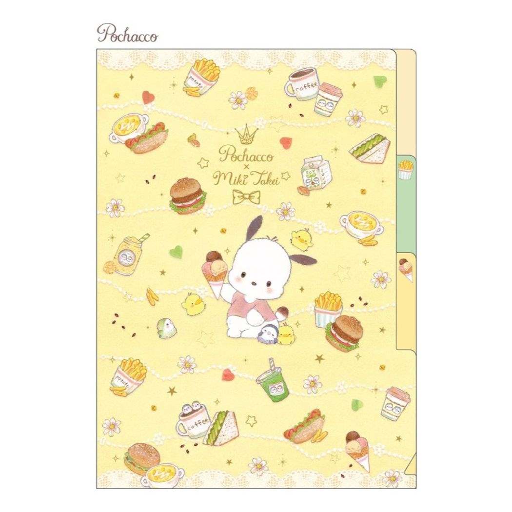 Pochacco Takei Miki Pocket File 3 Pocket Clear File A5 Natural Food New School Entrance Sanrio Close Pin Collaboration Stationery New Semester Preparation Stationery Girly Illustration Goods Me