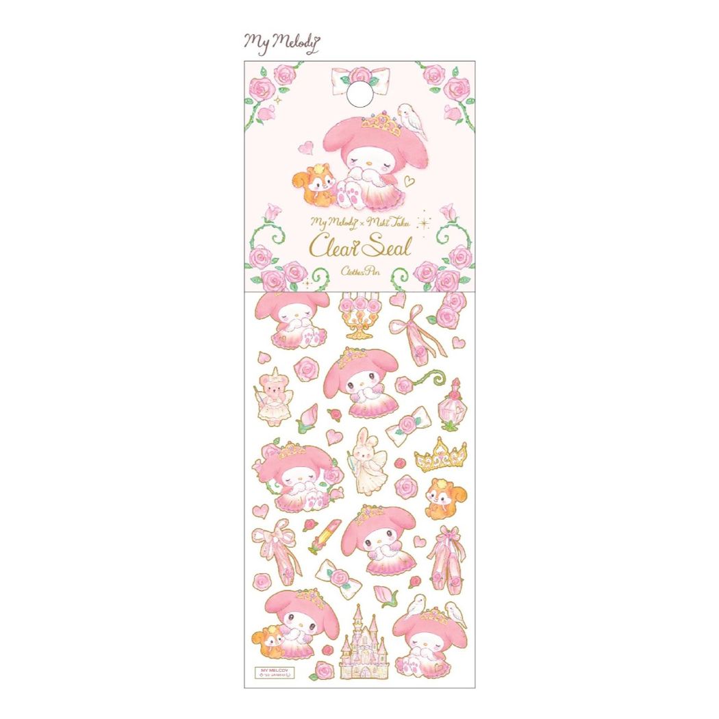 My Melody Takei Miki sticker sheet, foil clear sticker, fairy tale princess, Sanrio, close pin, collaboration stationery, notebook deco, girly illustration, goods, mail order, cinema collection