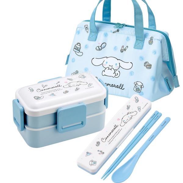 Cinnamoroll Watercolor Cosmetics Antibacterial 4-Piece Lock Lunch Box 2 Tier Combination Couple Type Lunch Bag Set PFLW4AG