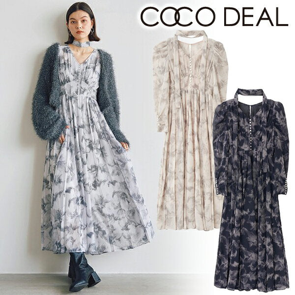 [Same-day shipping] COCODEAL Flocky Flower Print Pleated Dress 75115505 Popular Item 25SS Spring/Summer 2025 New Arrival Cancellation/Return not possible