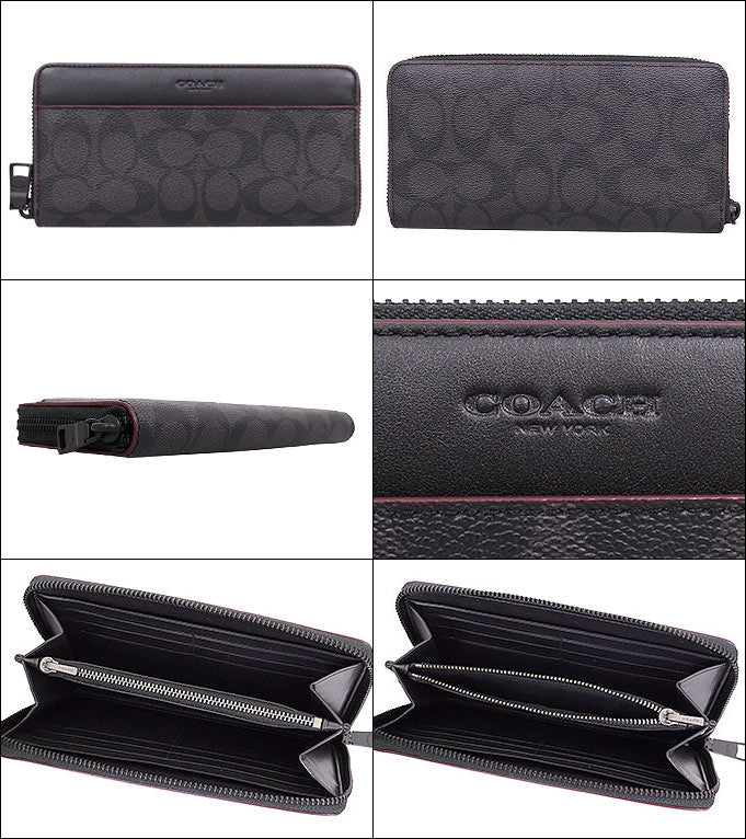 Coach Wallet Cartera larga F25517 25517 Negro x Negro Oxblod Envío especial gratuito Coach Signature PVC Leather Acordeón Zip Around Outlet Tienda en línea de marca para hombres