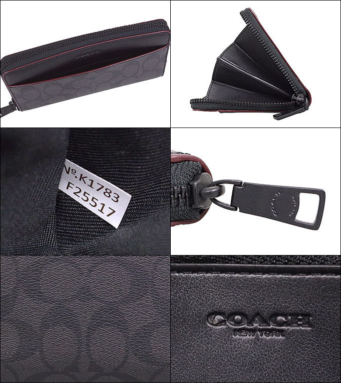 Coach Wallet Long Wallet F25517 25517 Black x Black Oxblod Special Free Shipping Coach Signature PVC Leather Accordion Zip Around Outlet Men's Brand Online Store