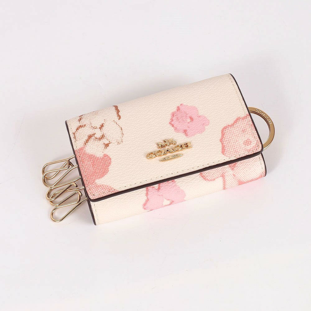 [Rakuten No. 10 Crowns! Free personalization] Coach Coach Key Case for Women, Personalized, Brand, 5-row, Stylish, Keychain, Key Ring, CR835, Outlet, Official Signature, Leather, Floral