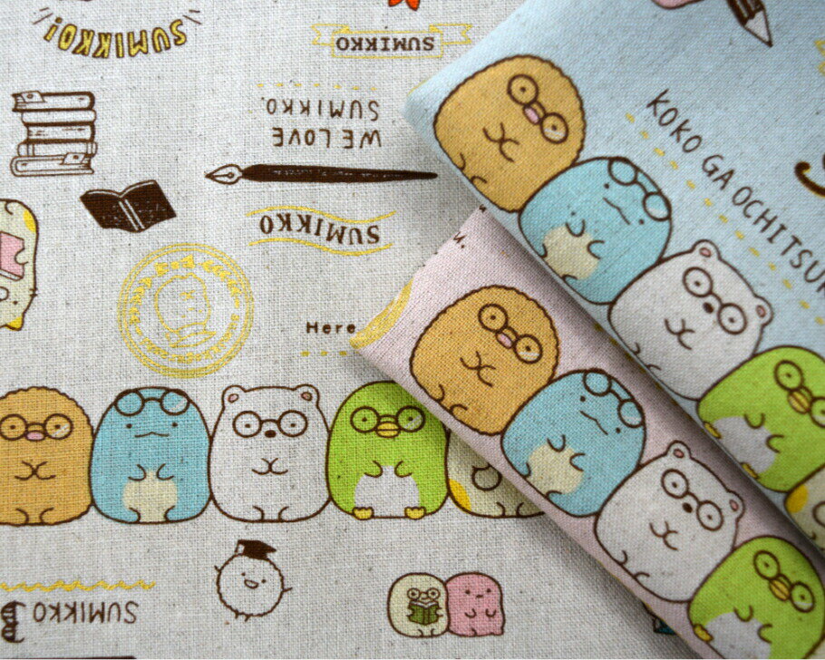 10x points during SS! [Cotton Linen Canvas] Sumikko Gurashi "Let's Study" Cloth Fabric Sumikko Entrance to kindergarten and school Cotton and linen fabric Bag