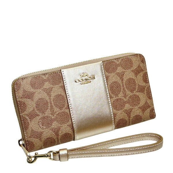 Coach Women's Wallet Coach Signature Long Zip Around Wallet Set CX178 IMXD3 Tan x Light Champagne WWW