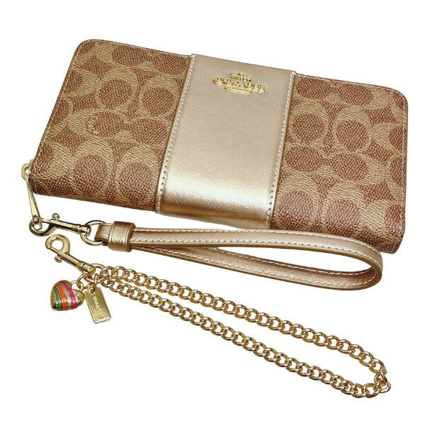 Coach Women's Wallet Coach Signature Long Zip Around Wallet Set CX178 IMXD3 Tan x Light Champagne WWW