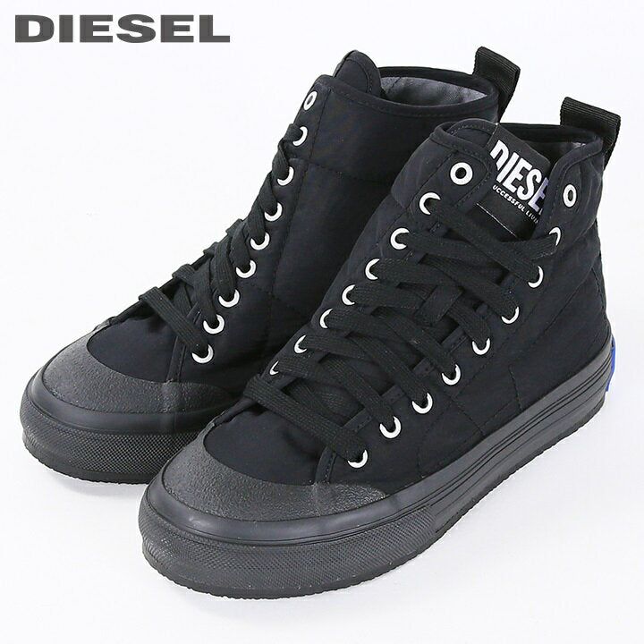 ■DIESEL Men's ■Washed Quilted Padded Nylon Middle Cut Sneakers Shoes [S-MUJI MC] [Japanese Size 25.5-28.5] [Black] die-m-k-e8-249 [Manufacturer's Suggested Retail Price]