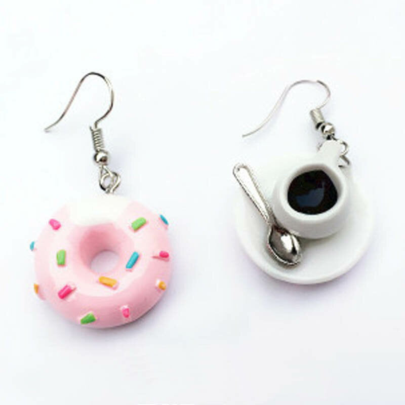 Cappuccino and pink sugar donut earrings 1 pair 20G 20 gauge candy toy food sample coffee shop cafe coffee sosa - donuts funny funny present gift food food men