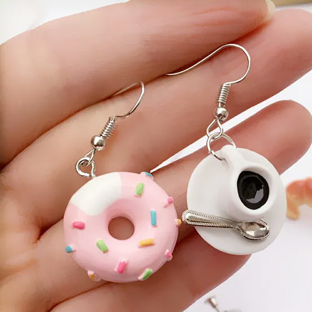 Cappuccino and pink sugar donut earrings 1 pair 20G 20 gauge candy toy food sample coffee shop cafe coffee sosa - donuts funny funny present gift food food men