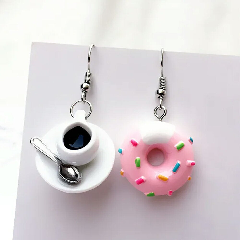 Cappuccino and pink sugar donut earrings 1 pair 20G 20 gauge candy toy food sample coffee shop cafe coffee sosa - donuts funny funny present gift food food men