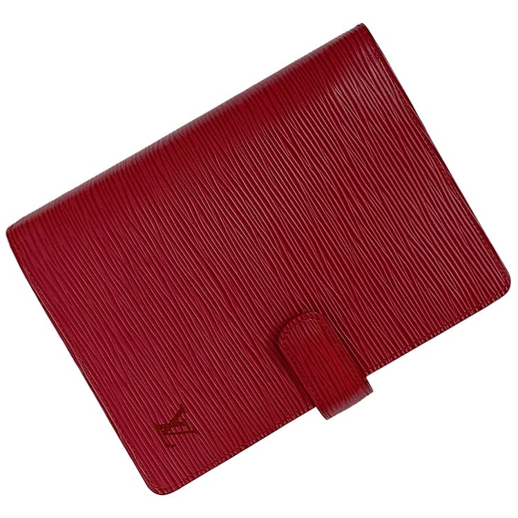 [Free Shipping] Louis Vuitton Notebook Cover Agenda MM Red Castilean Red Epi R2004E Good Condition Leather Used SP1002 LOUIS VUITTON Hook Notebook Business Pen Pocket 6 Holes LV Office Small