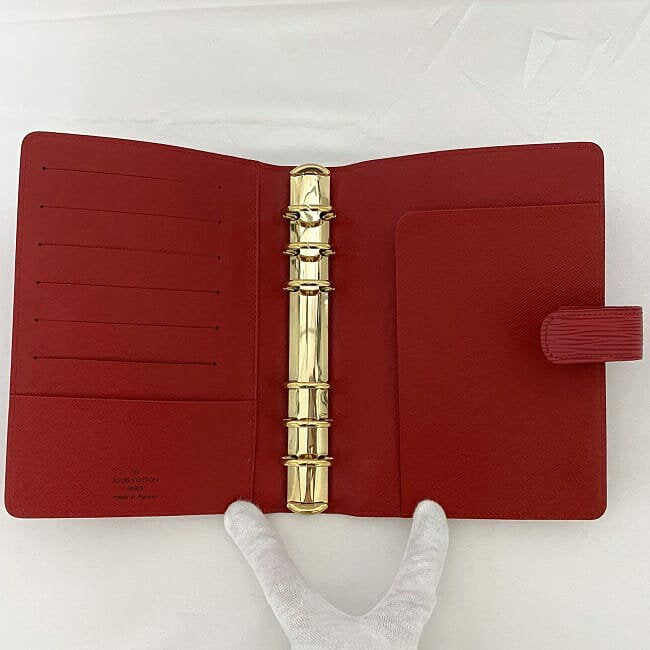 [Free Shipping] Louis Vuitton Notebook Cover Agenda MM Red Castilean Red Epi R2004E Good Condition Leather Used SP1002 LOUIS VUITTON Hook Notebook Business Pen Pocket 6 Holes LV Office Small