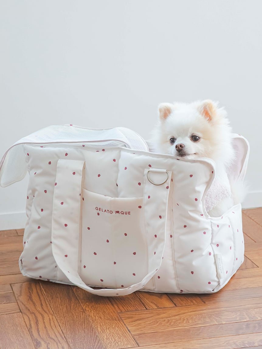 GELATO PIQUE CAT&amp;DOG [CAT&amp;DOG] [Producto de venta limitada] Bolsa de transporte acolchada de fresa Gelato Pique Suministros para mascotas Otros suministros para mascotas Blanco Rosa [Envío gratuito]