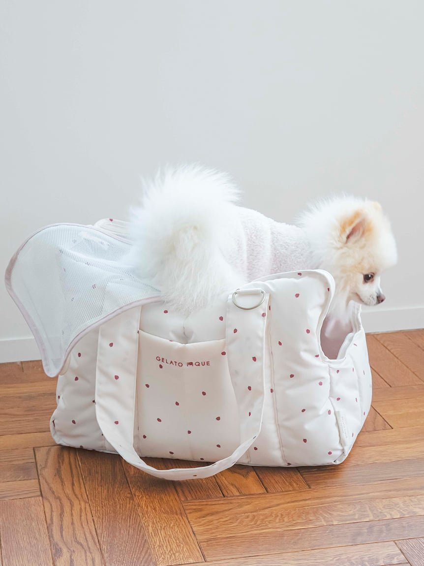 GELATO PIQUE CAT&amp;DOG [CAT&amp;DOG] [Producto de venta limitada] Bolsa de transporte acolchada de fresa Gelato Pique Suministros para mascotas Otros suministros para mascotas Blanco Rosa [Envío gratuito]