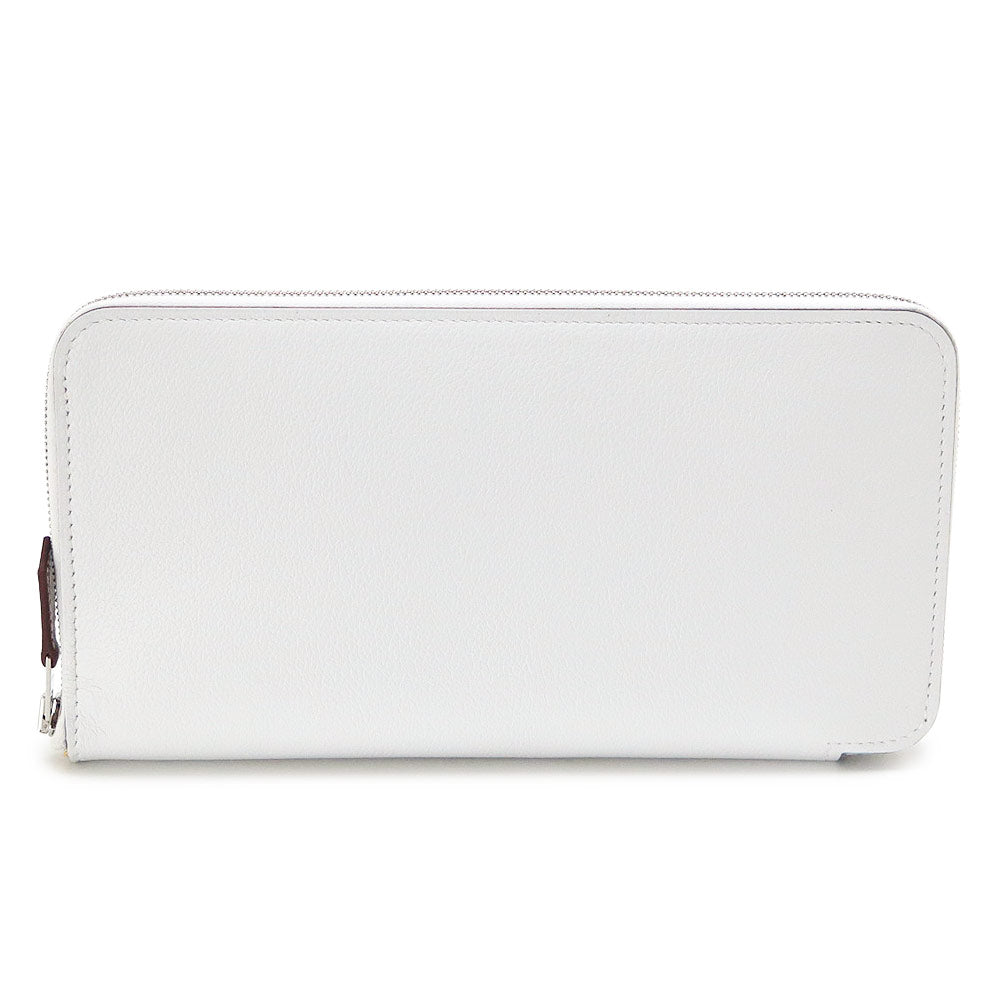 Hermes long wallet for women Azap Silk In Classic Evercolor New White Round Zipper Leather Silk HERMES