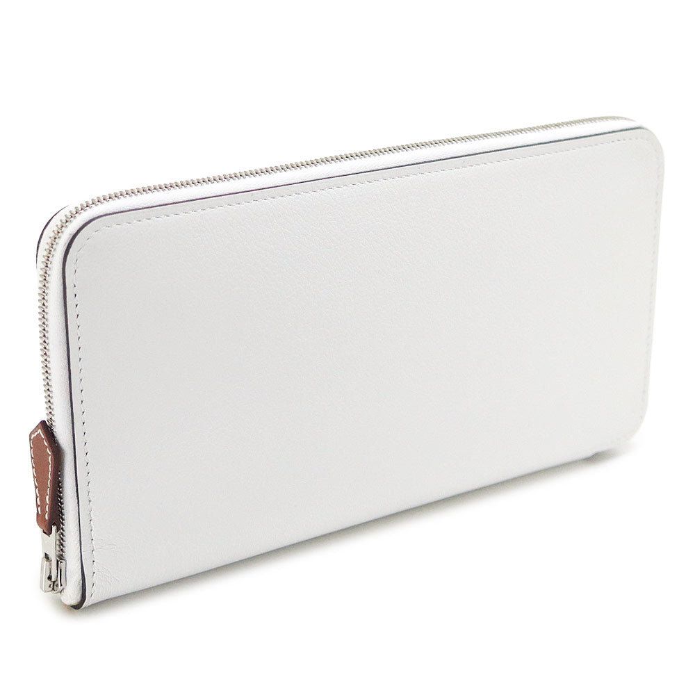 Hermes long wallet for women Azap Silk In Classic Evercolor New White Round Zipper Leather Silk HERMES