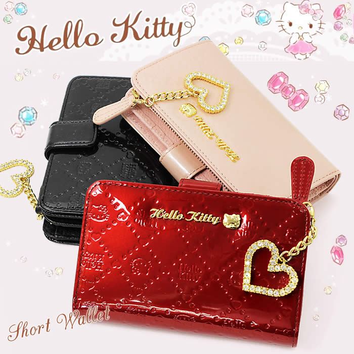 [Envío gratis] Cartera de Hello Kitty Cartera corta Cartera plegable Hello Kitty Cuero genuino Esmalte HKL4-1 Sanrio Cuero Mujer SANRIO Cremallera redonda Gran capacidad Lindo gatito Monograma Regalo popular Lujo