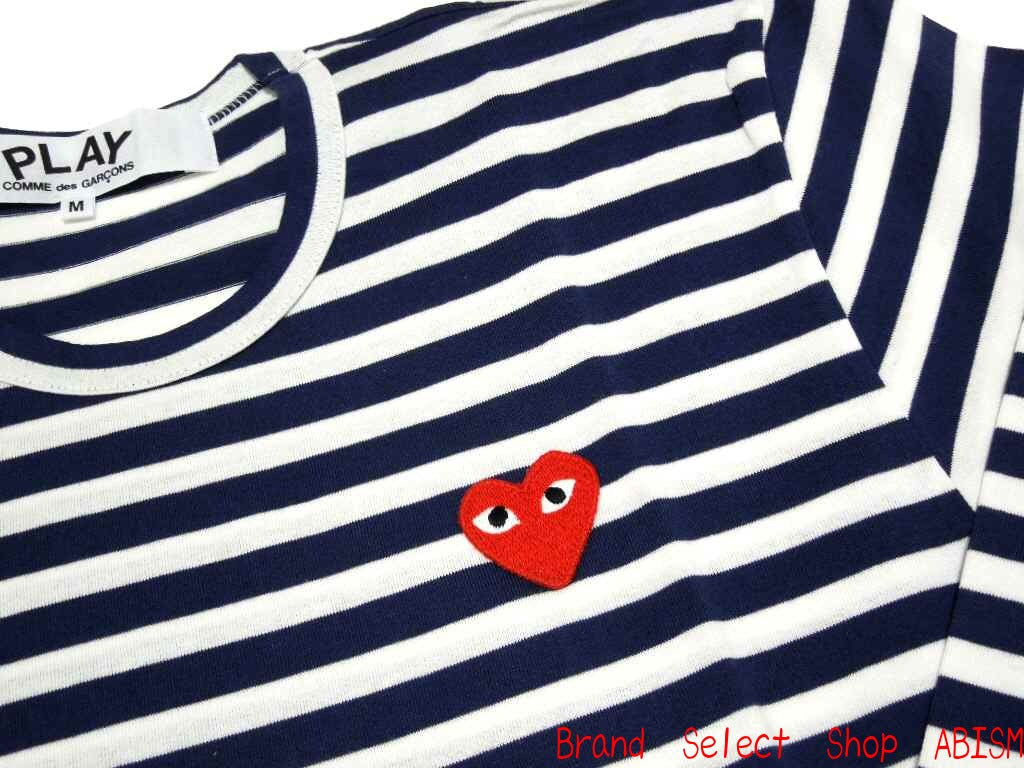 ★Women's size★PLAY COMME des GARCONS ``One Point Red Heart Long Border T-Shirt'' (Long Sleeve T-Shirt) (Navy x White) [LADY'S] [Made in Japan] [New]