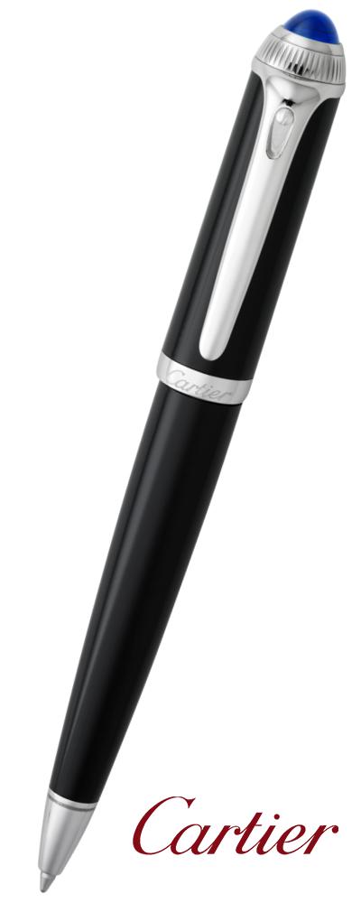 CARTIER OP000208 ROADSTER DE CARTIER BALLPOINT PEN Cartier Roadster de Ballpoint Pen Black Composite Palladium Finish Blue Resin Cabochon